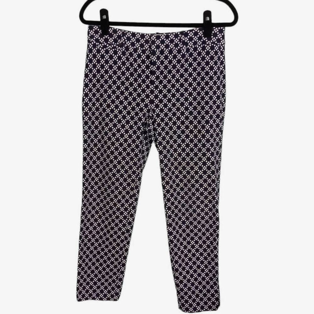 CROWN & IVY Petite Womens Navy Blue White 8P Polka Dot Ankle Dress Pants Stretch